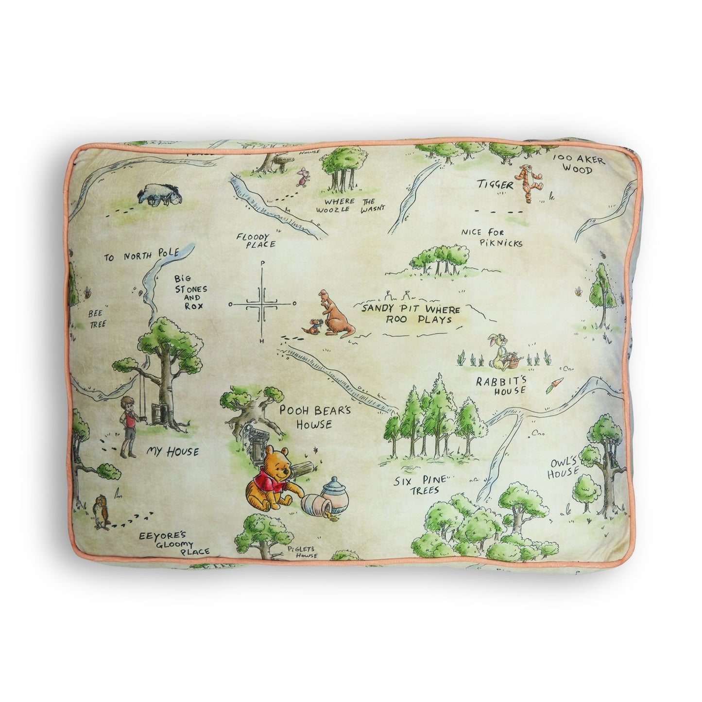 Rectangle Pet Bed - Winnie the Pooh Hundred Acre Wood Map Beige