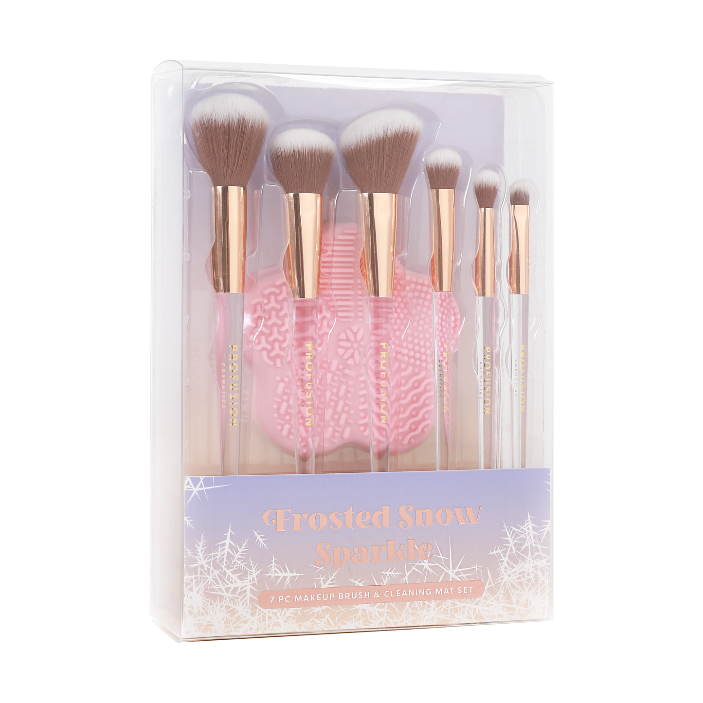 Frosted Snow Sparkle | 7 PC Makeup Brush & Cleaning Mat Set