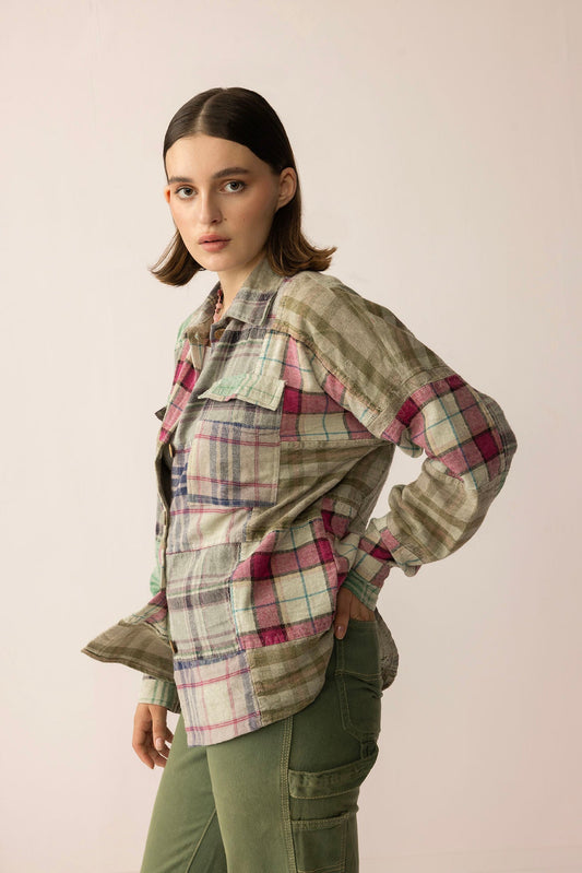 Boone Trail Stitch Shacket in Plaid Petal