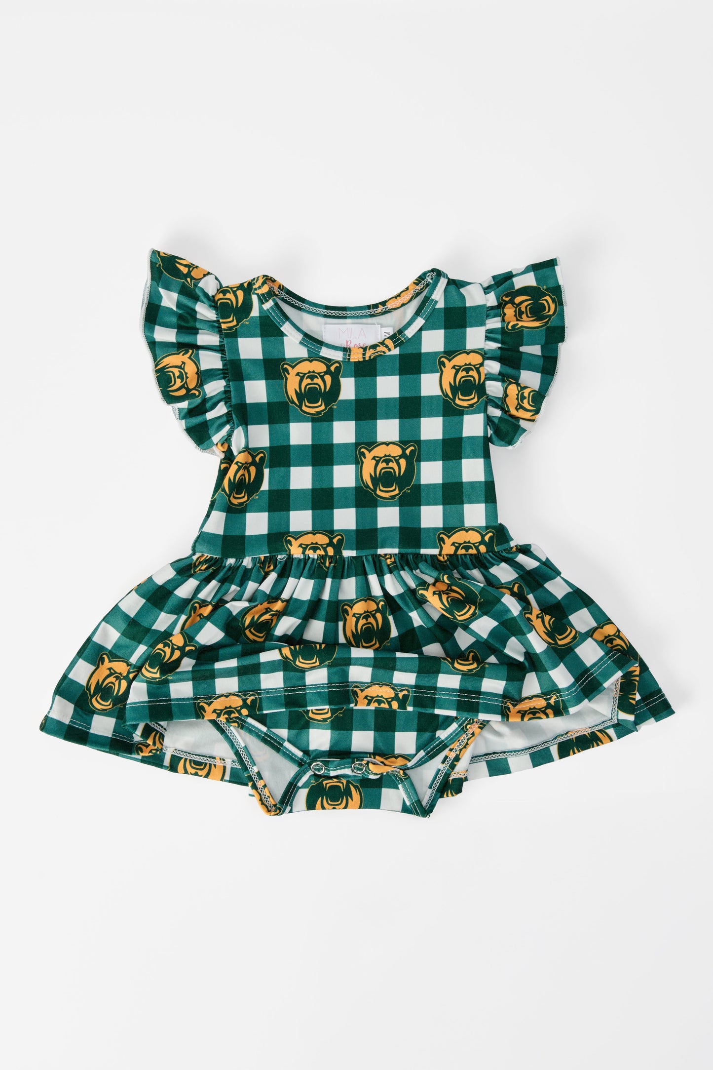 Baylor Plaid Bear Flutter Twirl Bodysuit