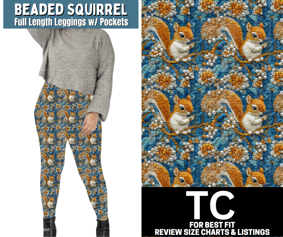 Beaded Squirrel Full Length Leggings w/ Pockets