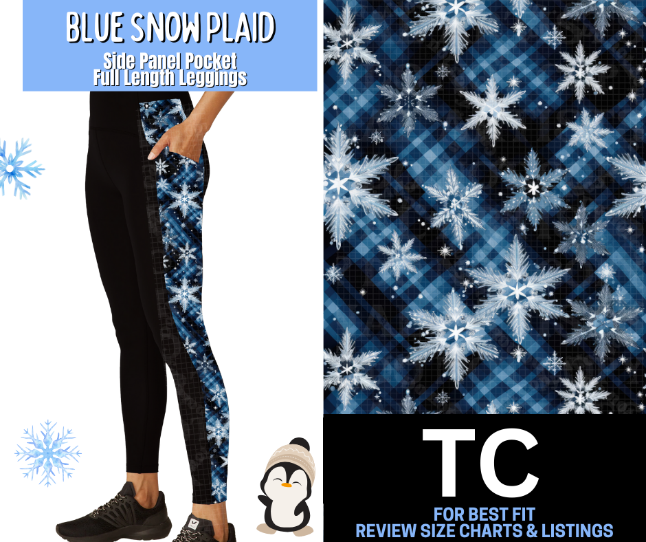 Blue Snow Plaid Side Panel Pocket Full Length Leggings