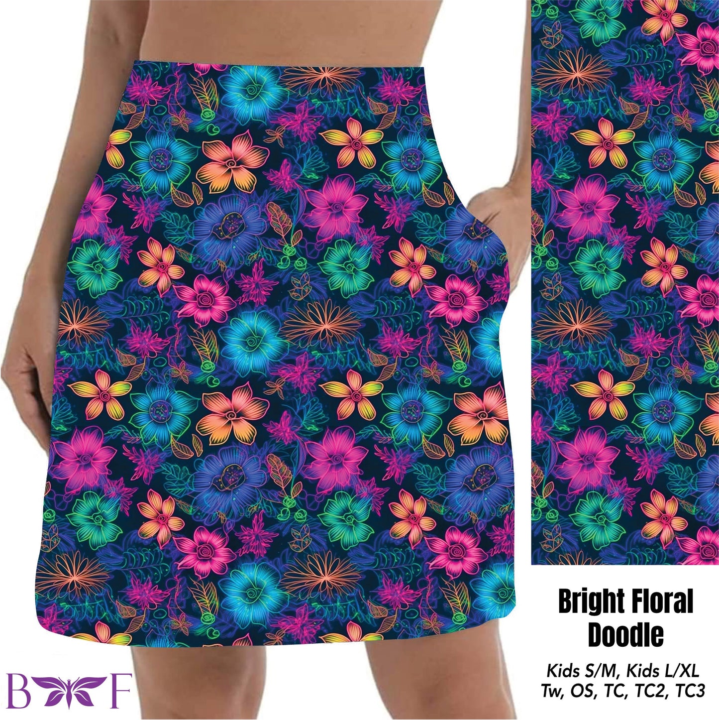 Bright Floral Doodle Shorts and Skorts with pockets