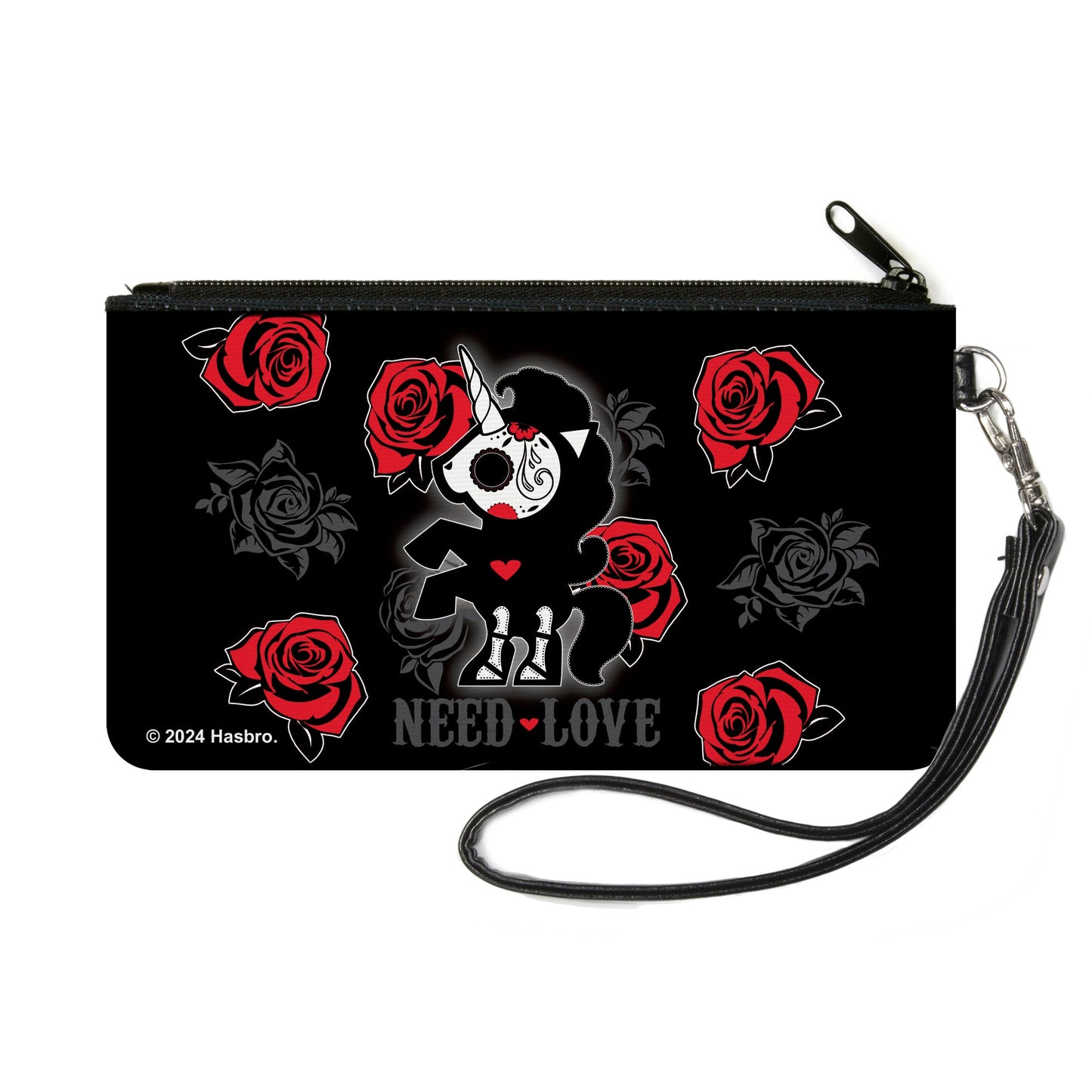 Canvas Zipper Wallet - SMALL - Skelanimals Bonita the Unicorn NEED LOVE Pose Black/Gray/Red/White