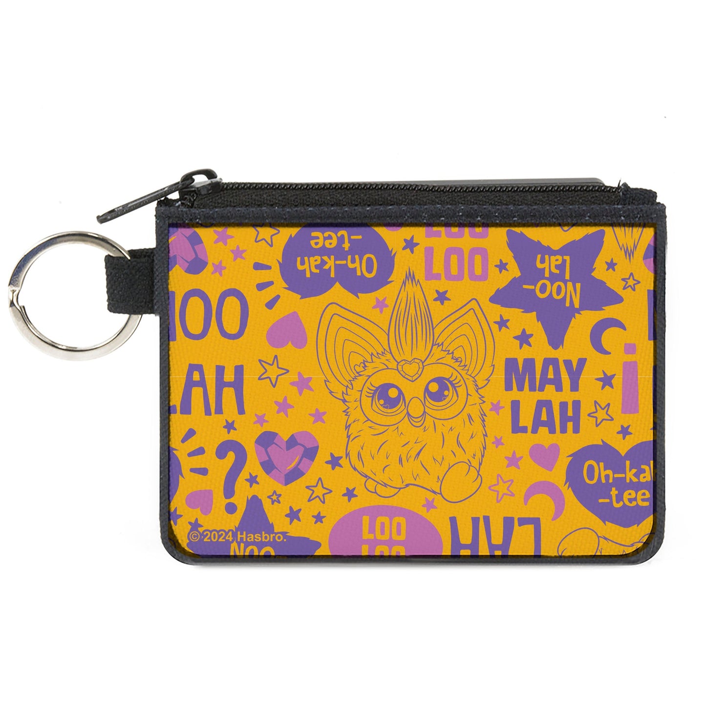 Canvas Zipper Wallet - MINI X-SMALL - Furby Furbish Phrases and Icons Orange/Pink/Purple