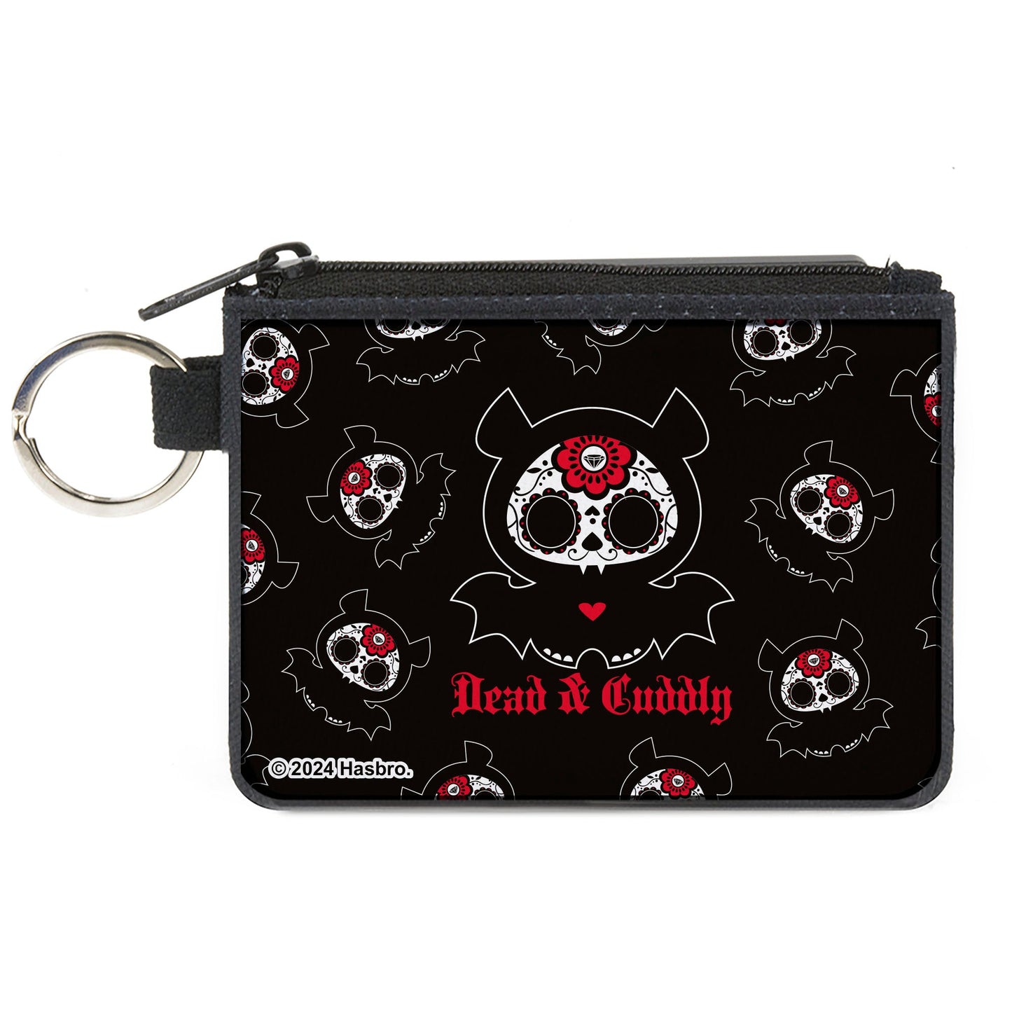 Canvas Zipper Wallet - MINI X-SMALL - Skelanimals Diego the Bat DEAD N CUDDLY Pose Black/White/Red