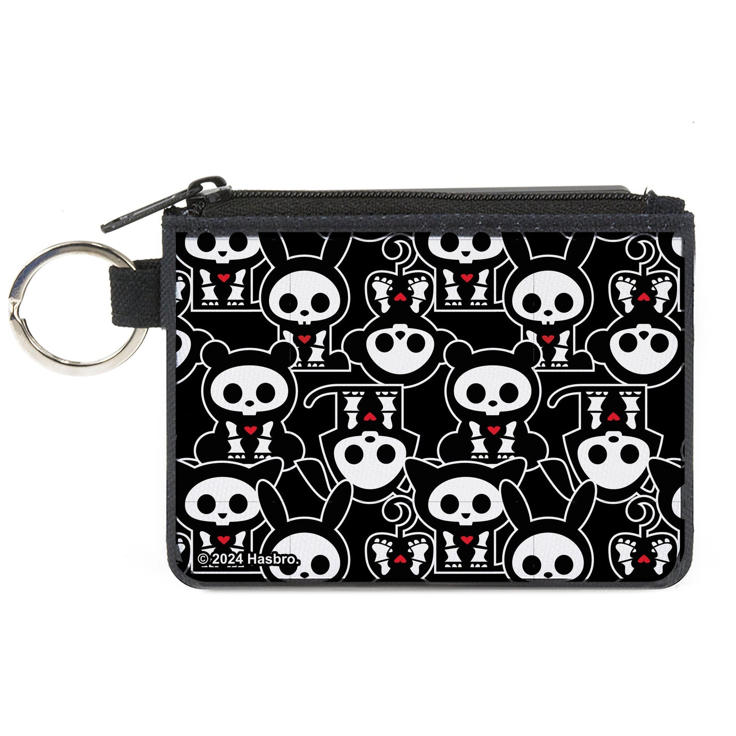 Canvas Zipper Wallet - MINI X-SMALL - Skelanimals Animal Flip Poses Stacked Black/White/Red