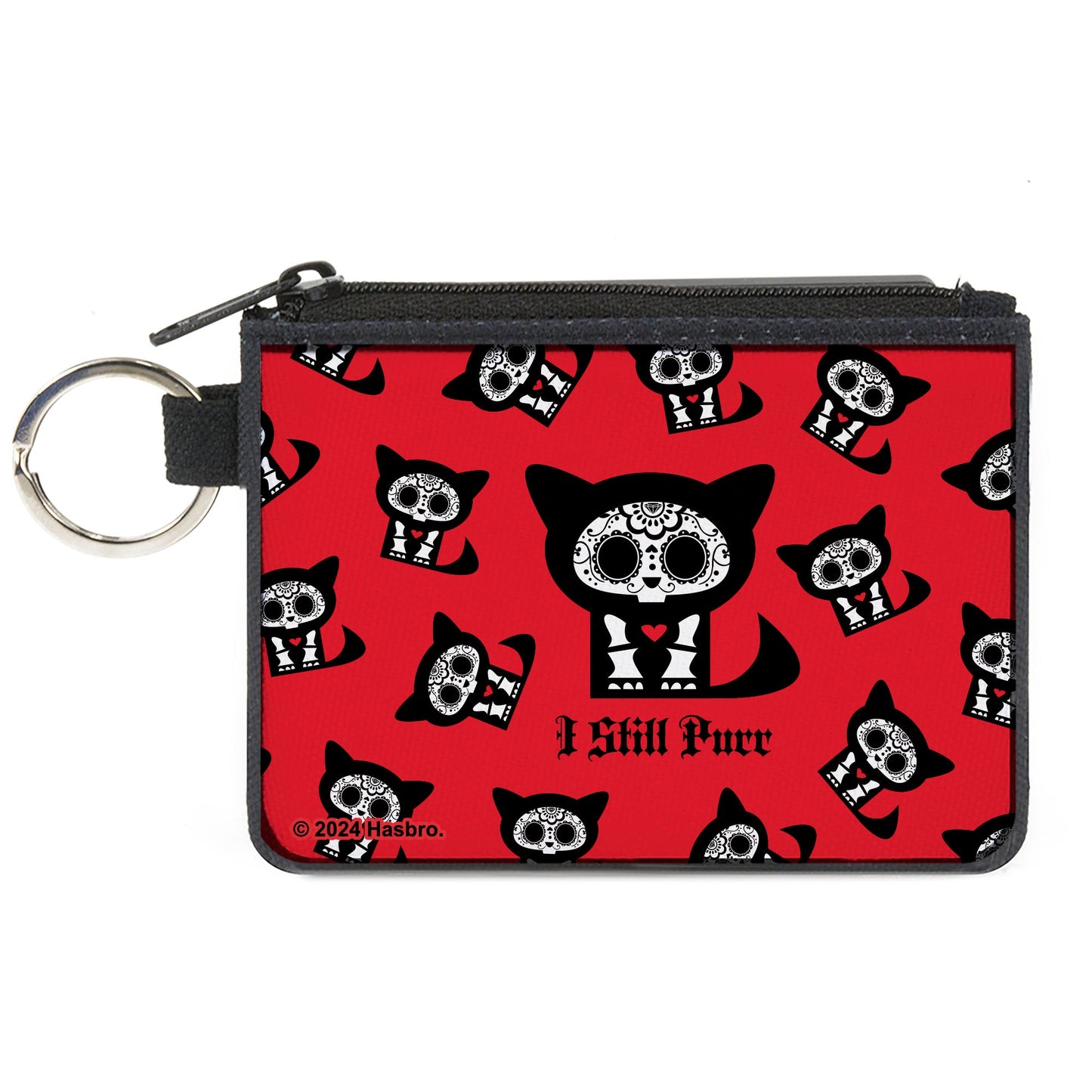 Canvas Zipper Wallet - MINI X-SMALL - Skelanimals Kit the Cat I STILL PURR Pose Red/Black/White