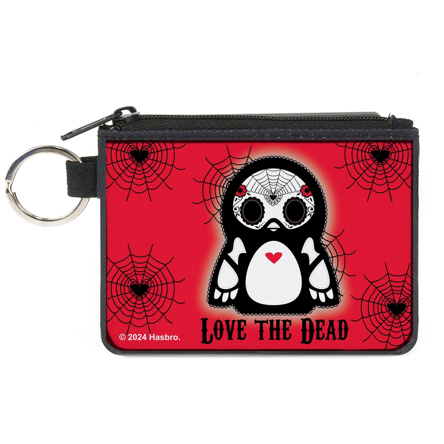 Canvas Zipper Wallet - MINI X-SMALL - Skelanimals Pen the Penguin LOVE THE DEAD Pose Red/Black/White