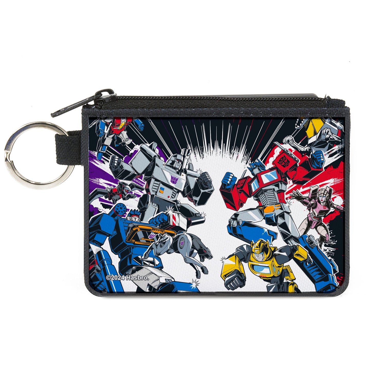 Canvas Zipper Wallet - MINI X-SMALL - Transformers Decepticon and Autobots Battle Black/White