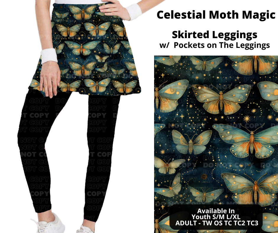 Celestial Moth Magic Skirted Full Length Leggings w/ Pockets