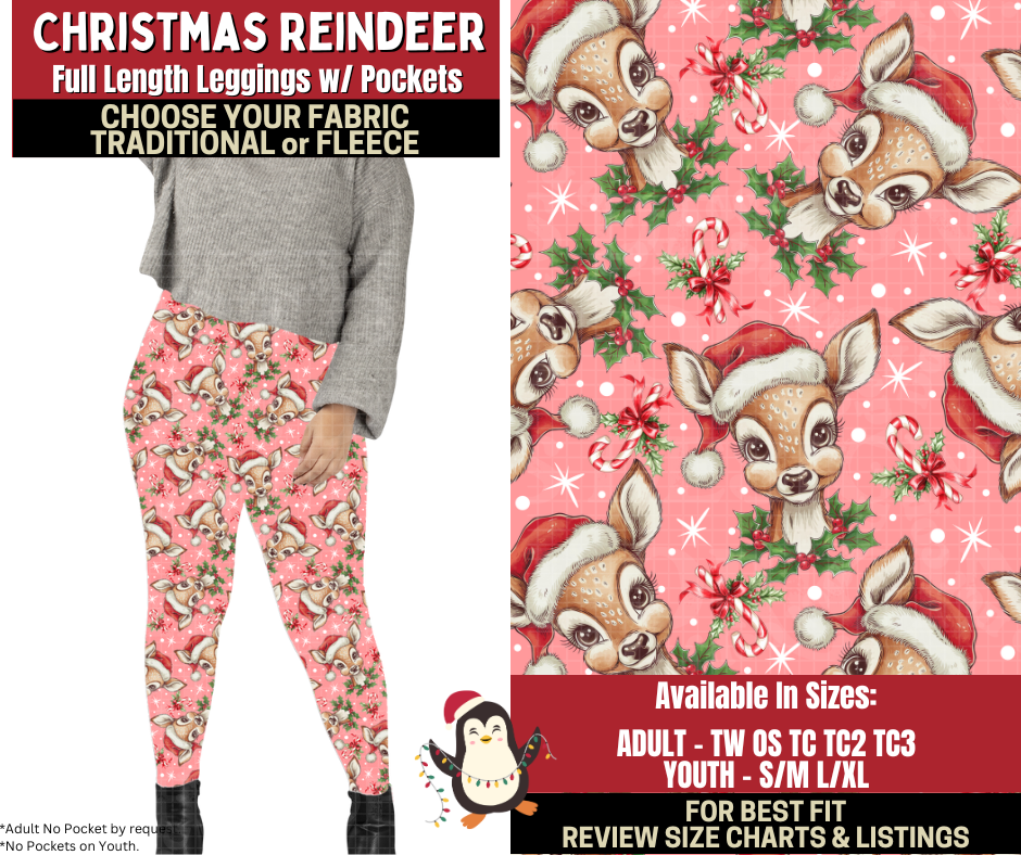 Preorder! Closes 9/4. ETA Dec. Christmas Reindeer Leggings Choose Fleece or Traditional