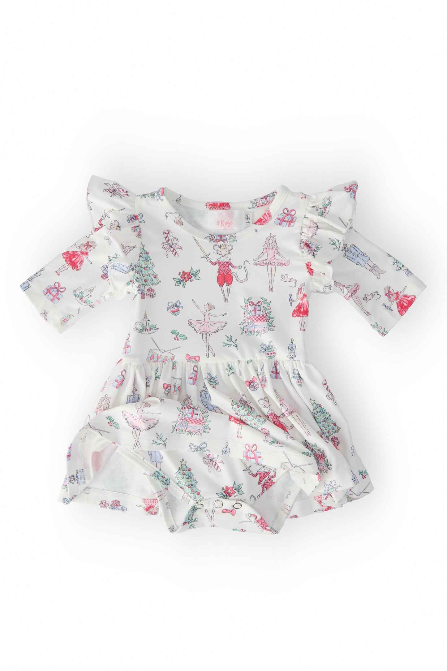 Clara's Christmas 3/4 Sleeve Flutter Twirl Bodysuit