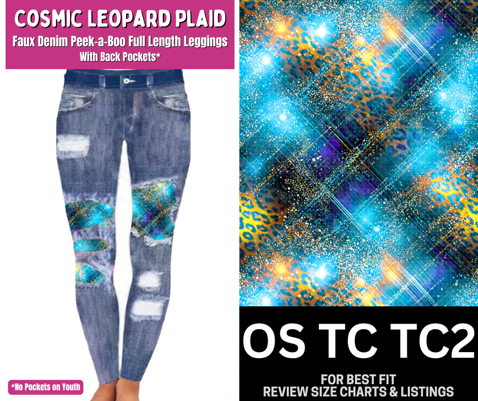 Cosmic Leopard Plaid Faux Denim Full Length Peekaboo Leggings