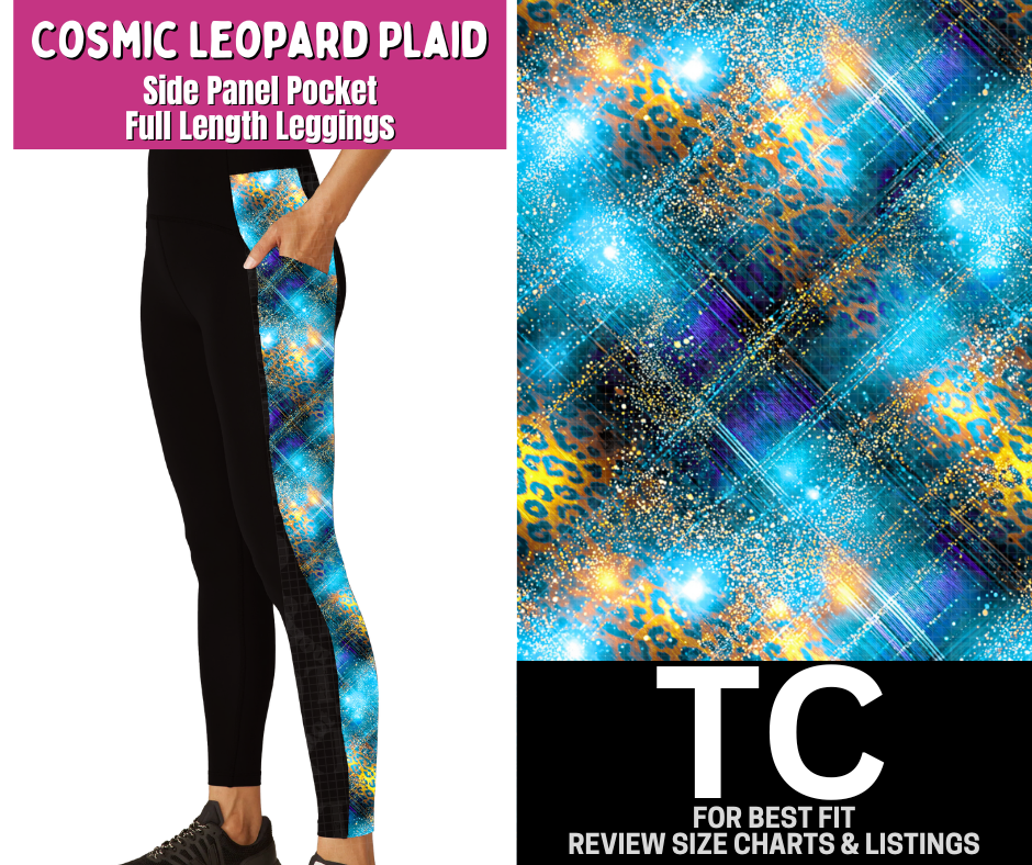 Cosmic Leopard Plaid Side Panel Pocket Full Length Leggings