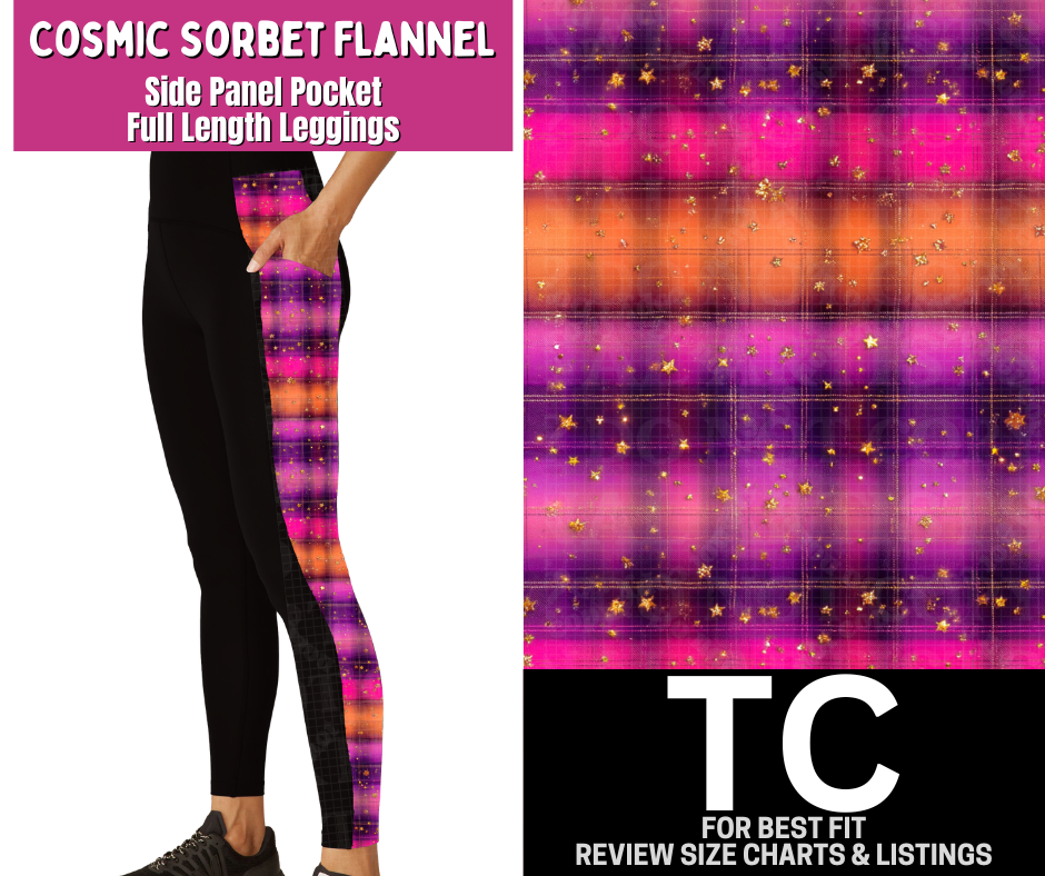 Cosmic Sorbet Flannel Side Panel Pocket Full Length Leggings