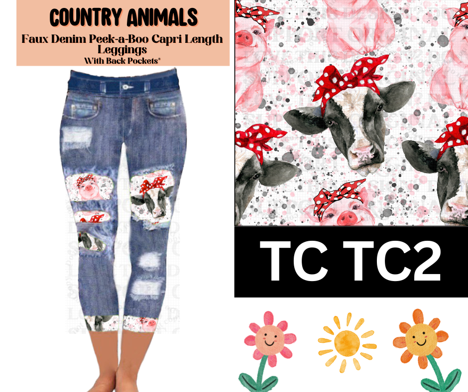 Country Animals Capri Faux Denim Peekaboo