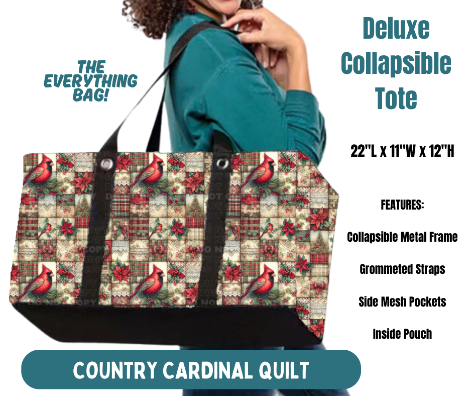 Preorder! Closes 8/13. ETA Nov. Country Cardinal Quilt Collapsible Tote