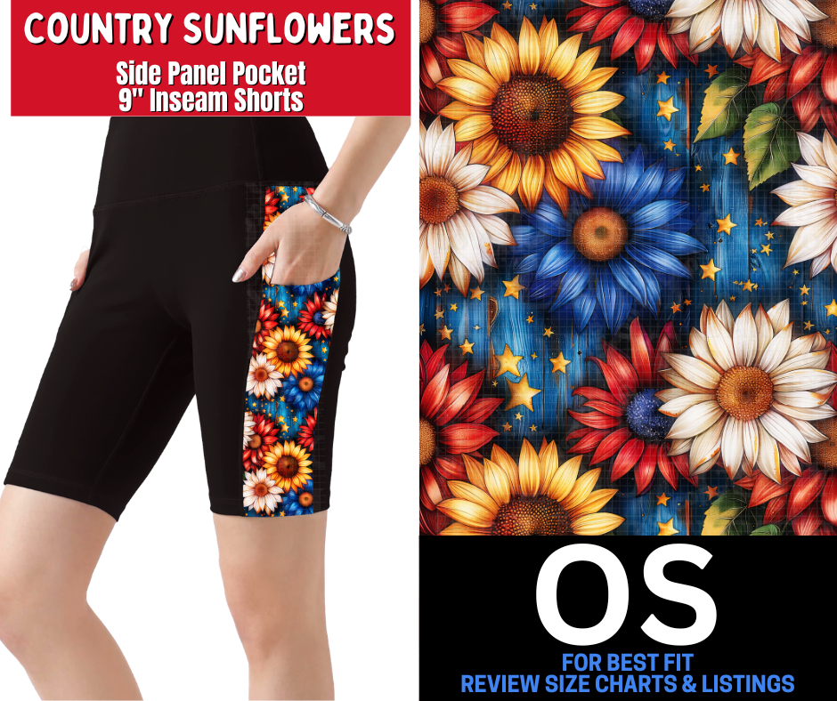 Country Sunflowers Side Panel Pocket Jamaica Shorts