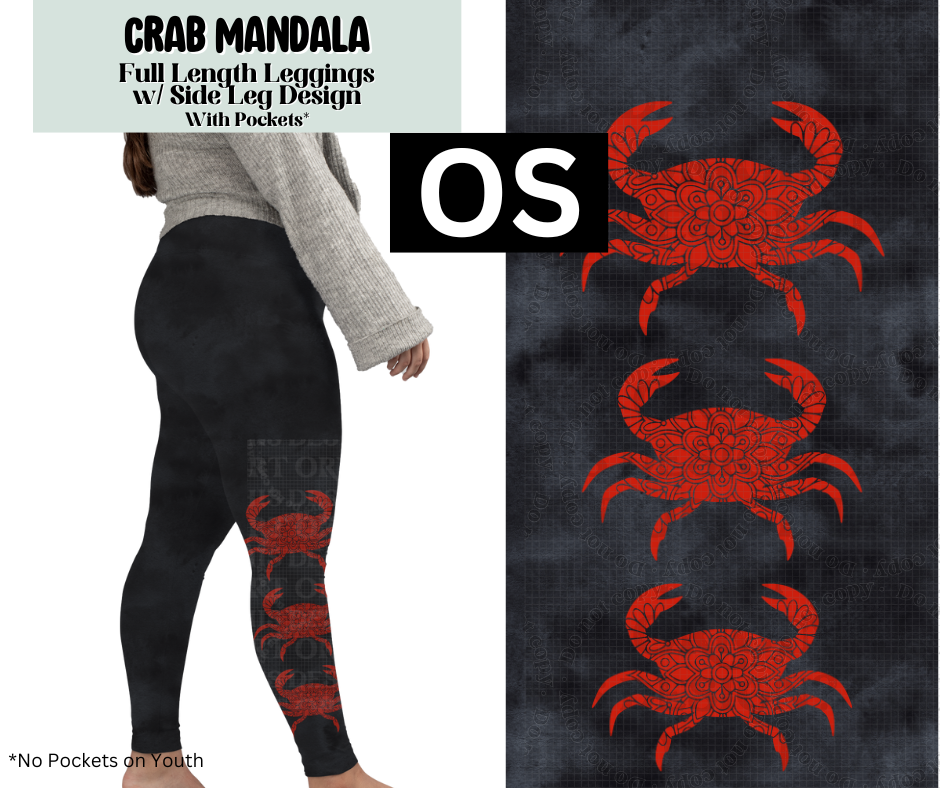 Crab Mandala Full Length Leggings w/ Side Leg Designs