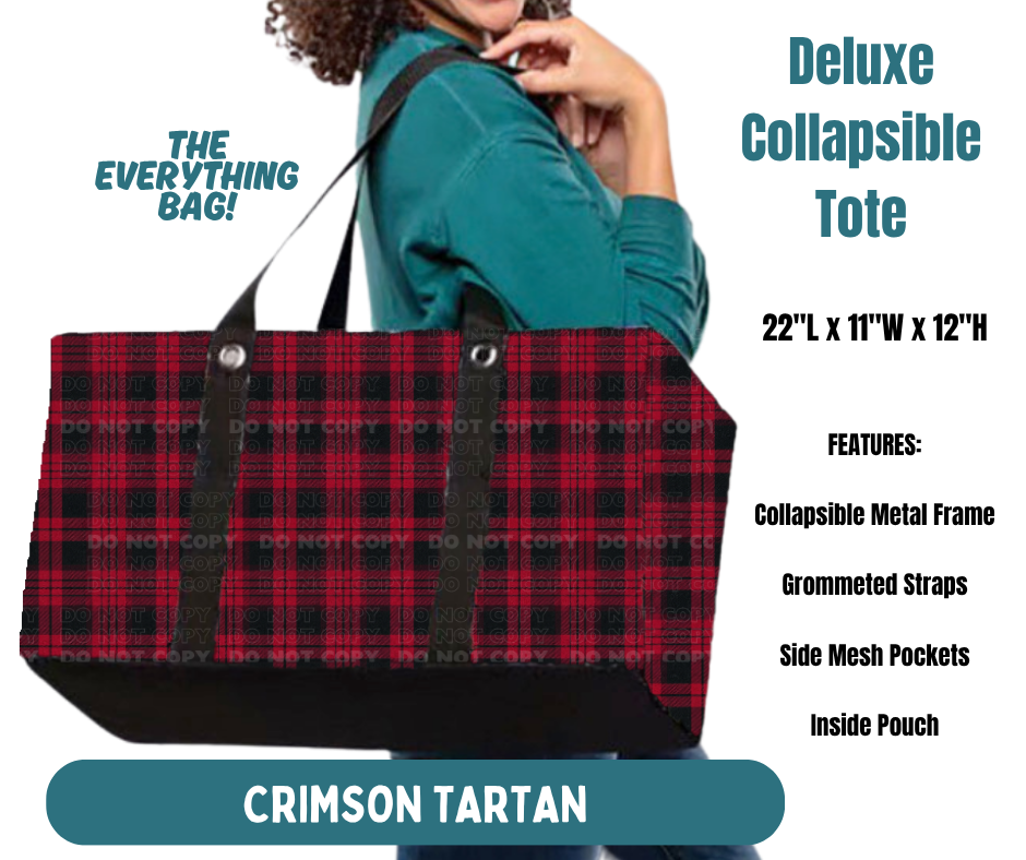 Preorder! Closes 8/13. ETA Nov. Crimson Tartan Collapsible Tote