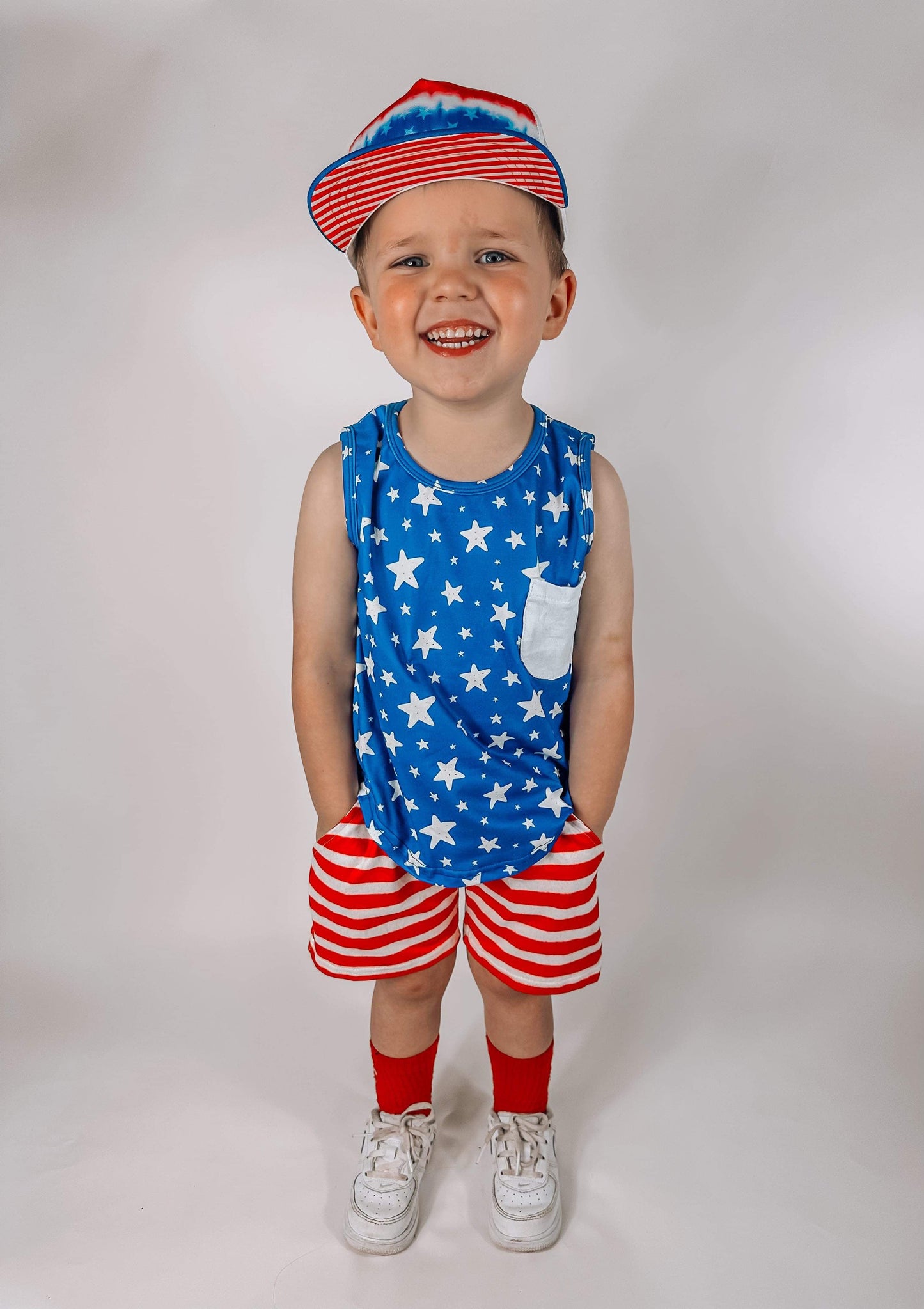 Red & White Striped Bamboo Biker Shorts