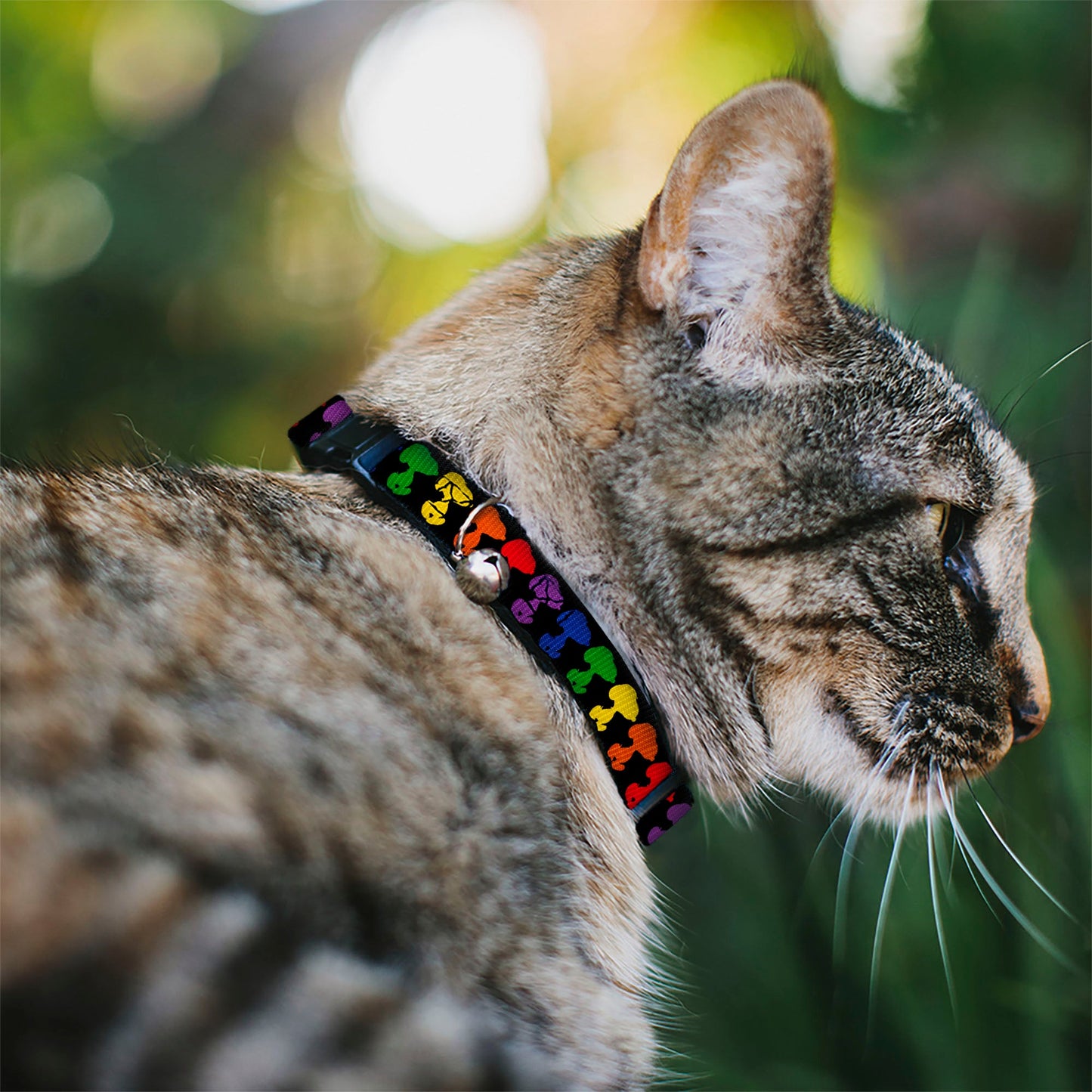 Breakaway Cat Collar with Bell - Peanuts Snoopy Silhoutte Pose Black/Rainbow Multi Color