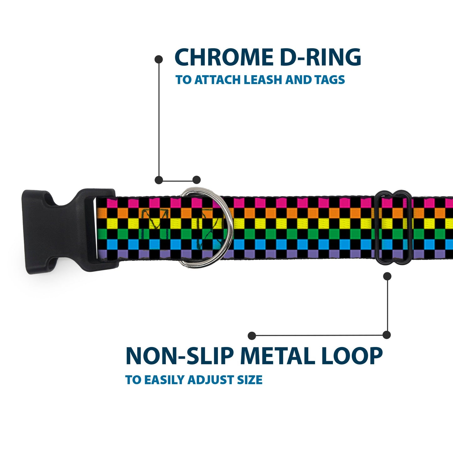 Plastic Clip Collar - Checker Black/Neon Rainbow