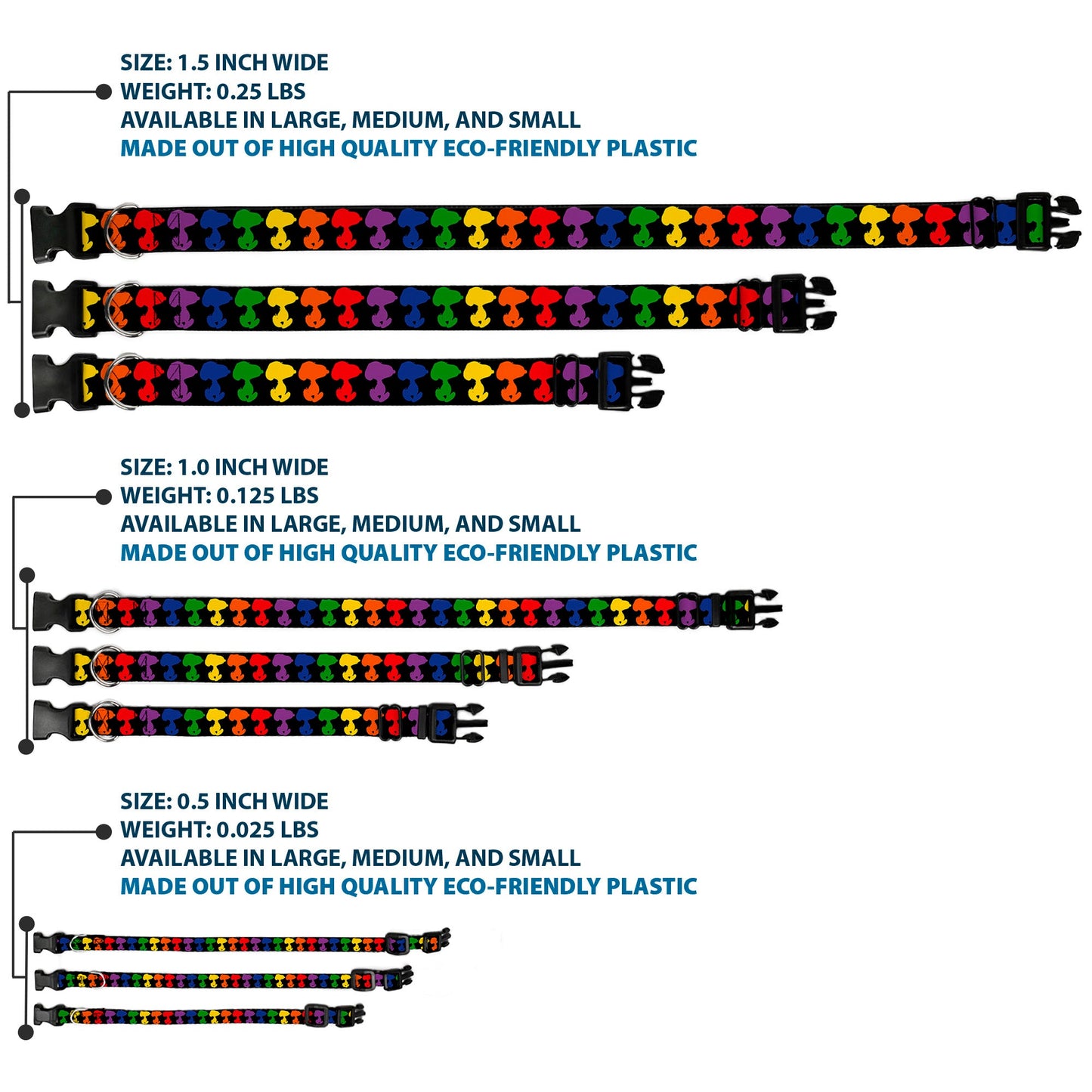 Plastic Clip Collar - Peanuts Snoopy Silhoutte Pose Black/Rainbow Multi Color
