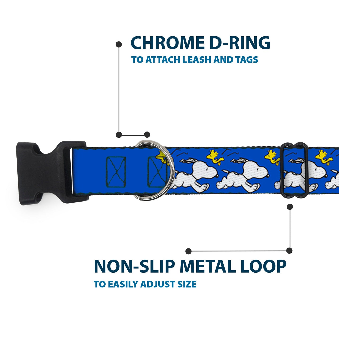 Plastic Clip Collar - Peanuts Snoopy Running and Woodstock Pose Blue