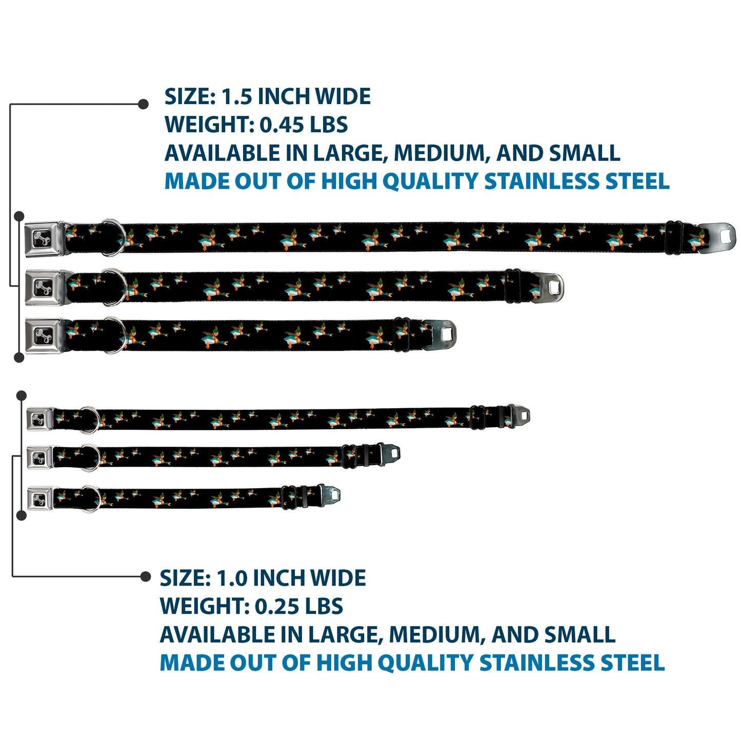 Dog Bone Seatbelt Buckle Collar - Flying Mallards Black