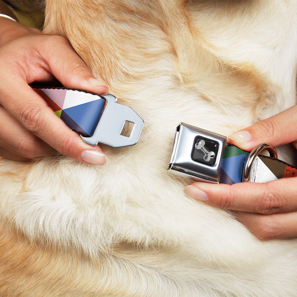 Dog Bone Seatbelt Buckle Collar - Geometric Triangle Blocks Multi Color