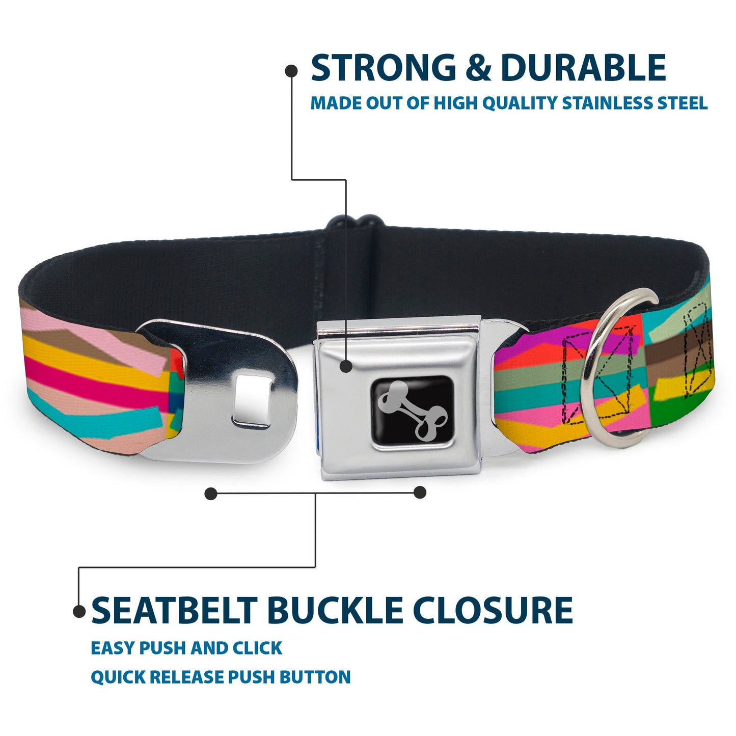 Dog Bone Seatbelt Buckle Collar - Geometric10 Multi Color