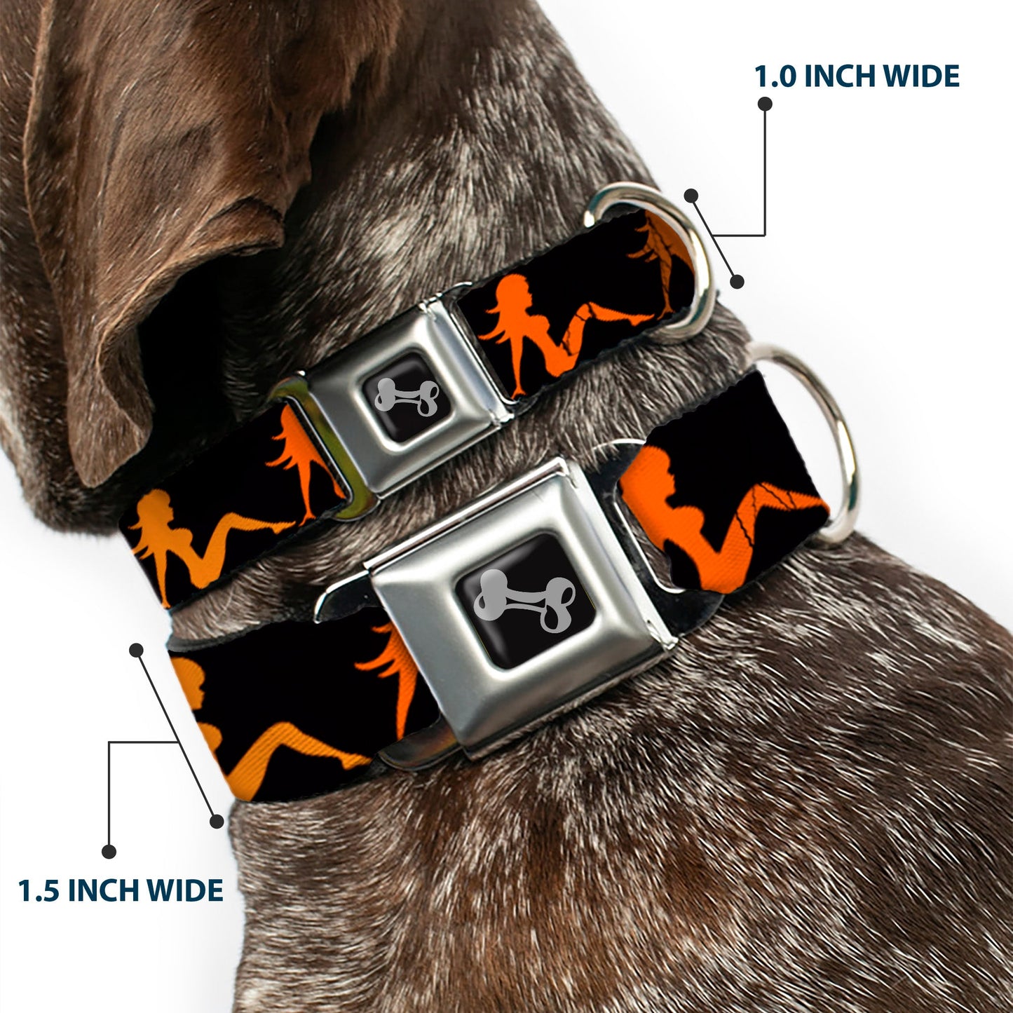 Dog Bone Seatbelt Buckle Collar - Mud Flap Girl Repeat Black/Orange Fade
