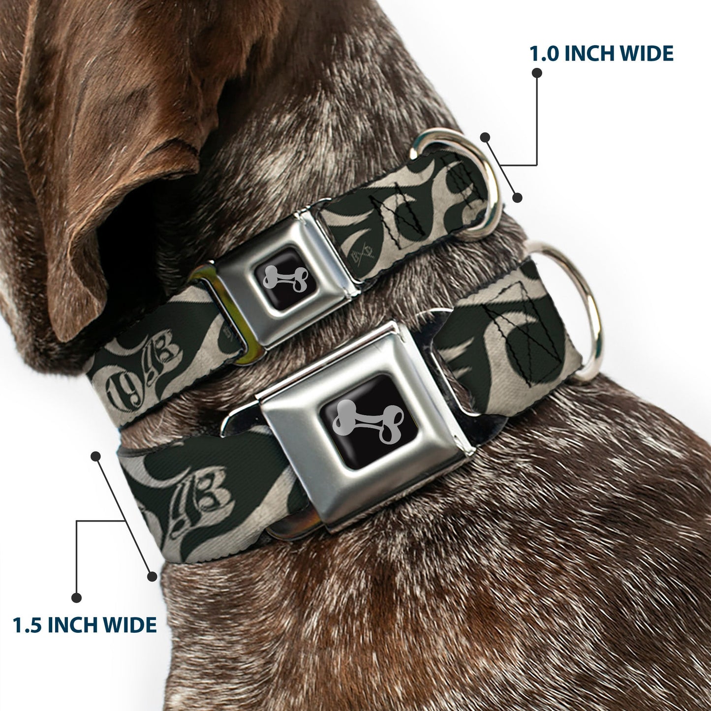Dog Bone Seatbelt Buckle Collar - BD AUTHENTIC SEATBELT BELT SINCE 1993 Flames Olive/Tan