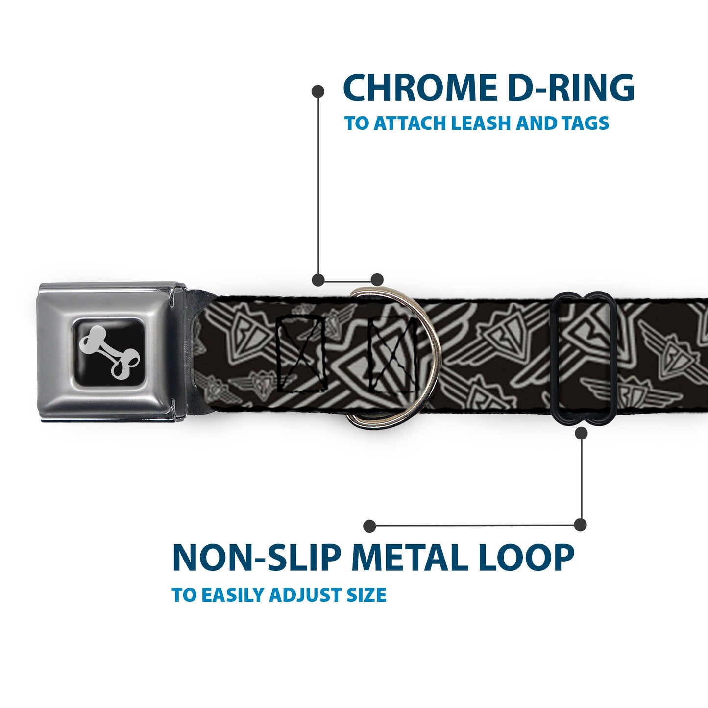 Dog Bone Seatbelt Buckle Collar - BD Logo Scattered Black/Gray