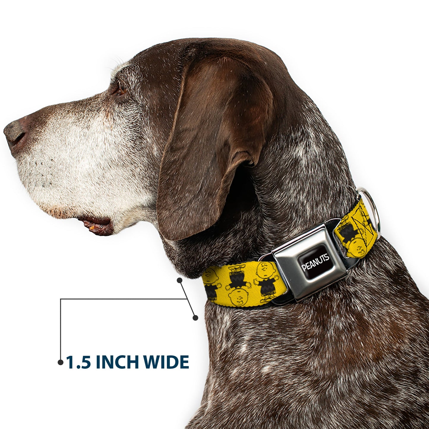 PEANUTS Title Logo Full Color Black/White Seatbelt Buckle Collar - Peanuts Charlie Brown Pose Flip Yellow/Black
