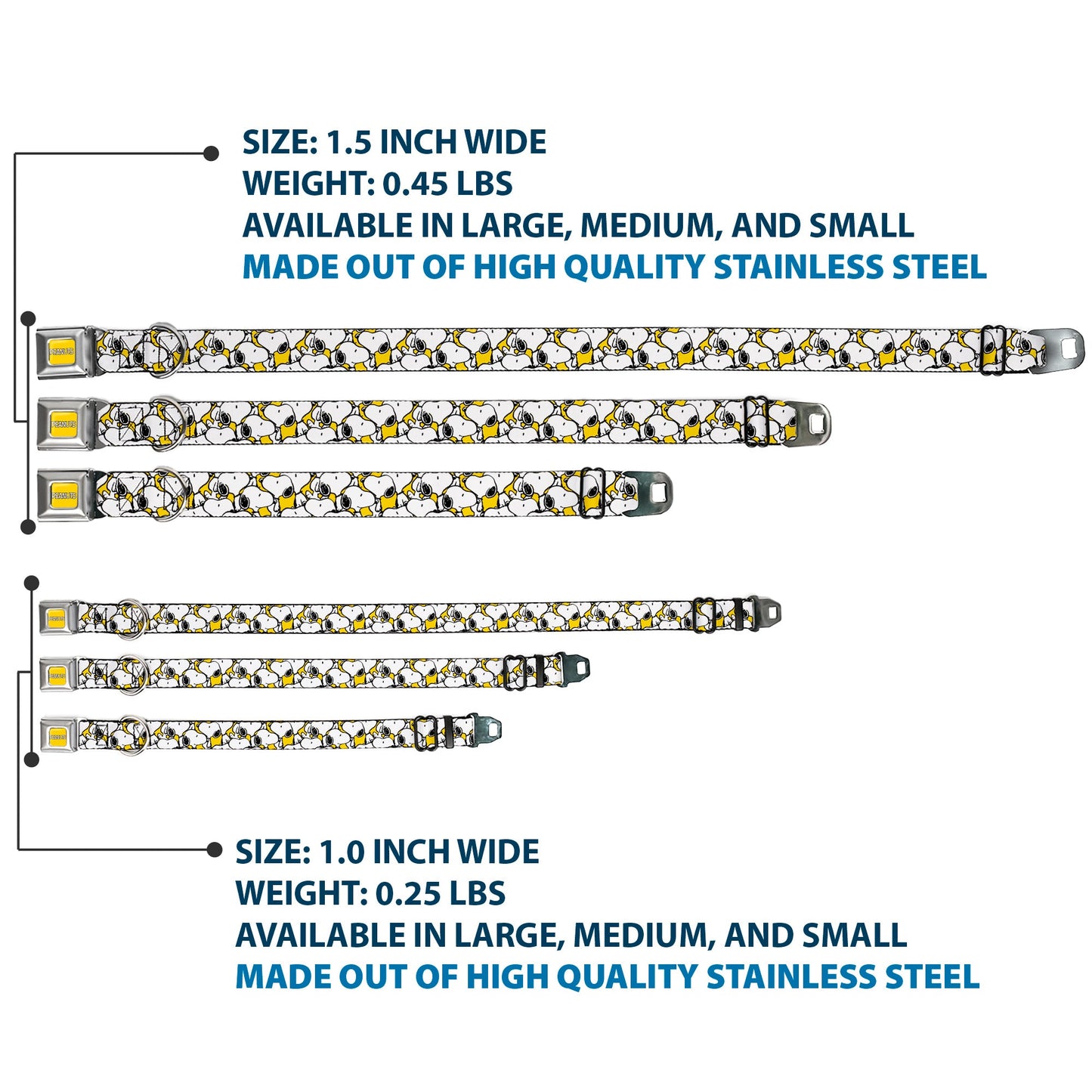 PEANUTS Title Logo Full Color Yellow/White Seatbelt Buckle Collar - Peanuts Snoopy Pose Stacked Yellow