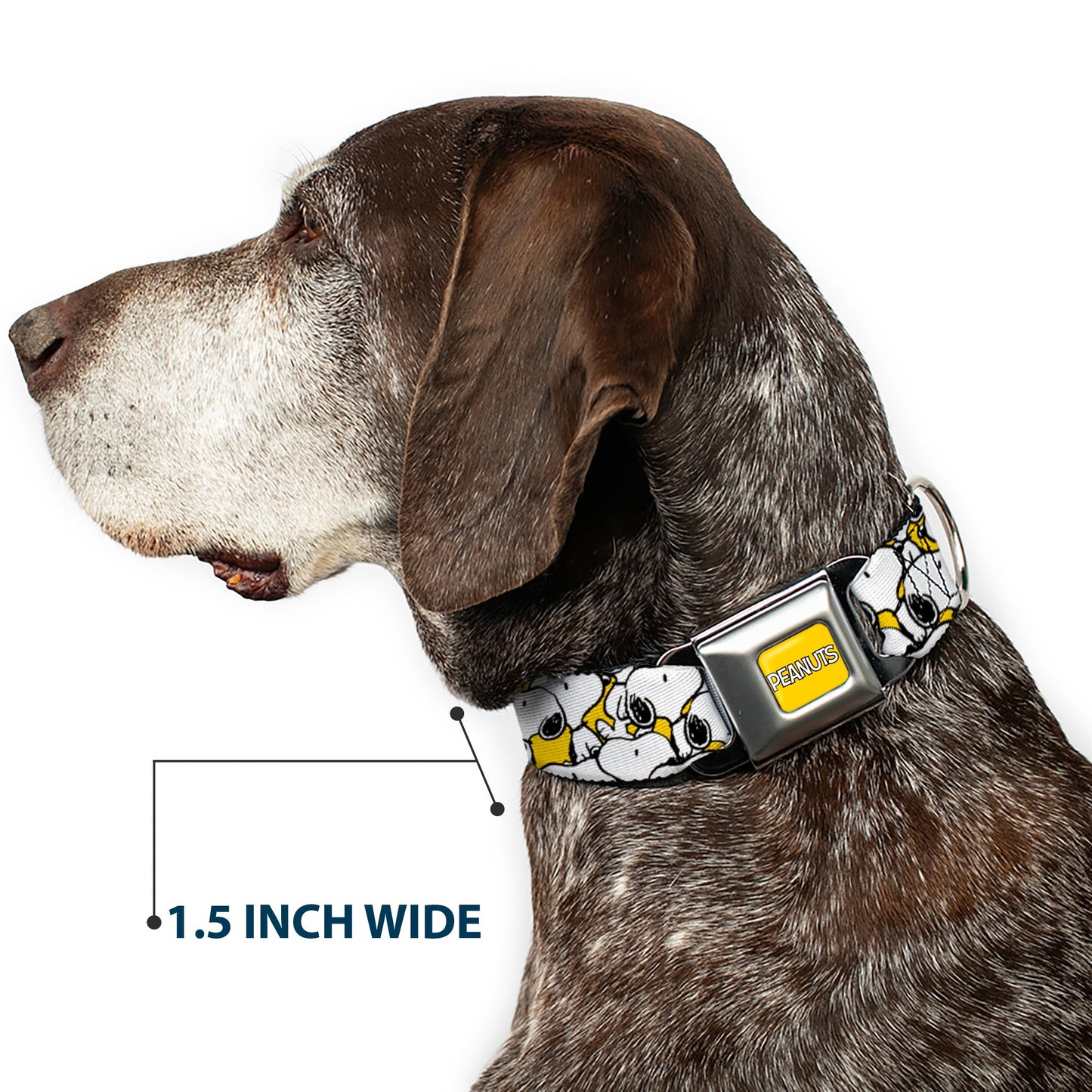 PEANUTS Title Logo Full Color Yellow/White Seatbelt Buckle Collar - Peanuts Snoopy Pose Stacked Yellow