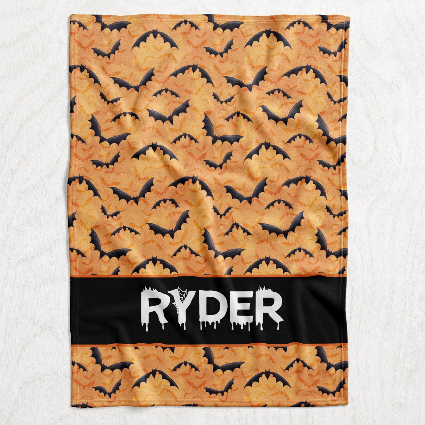 Custom Personalized Plush Minky Blanket - Orange Bats Name Block Style // 3 sizes
