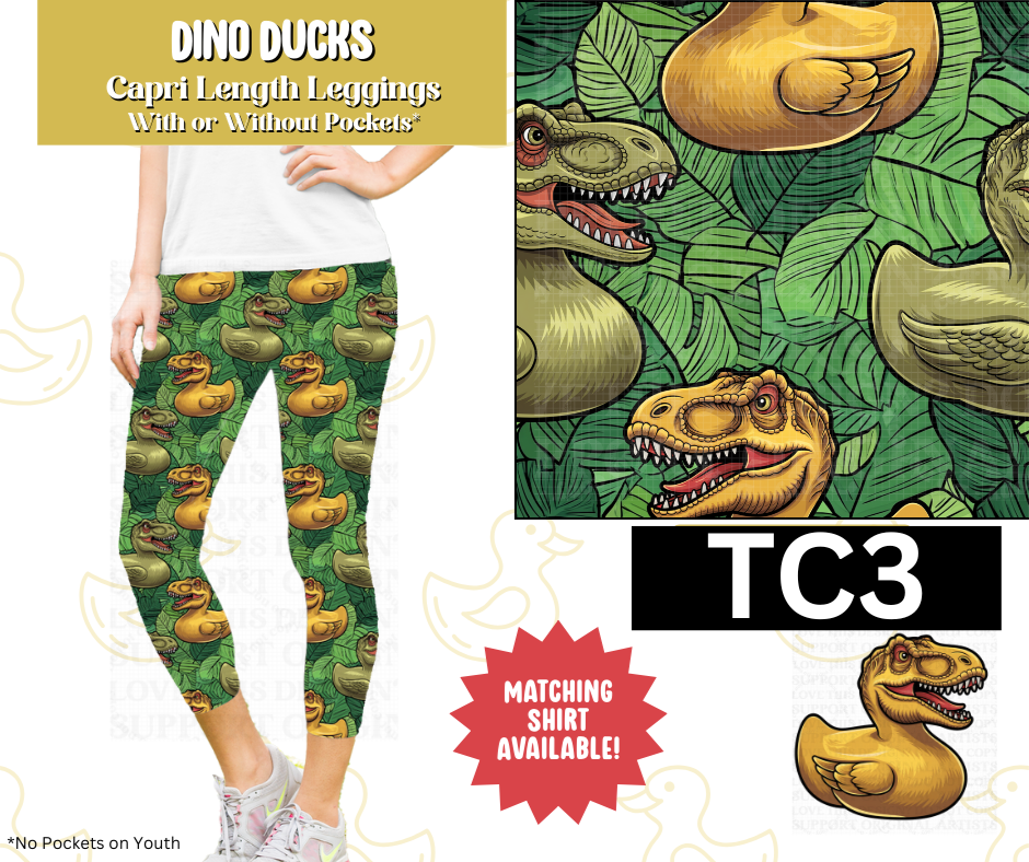 Dino Ducks Capri Length Leggings w/ Pockets