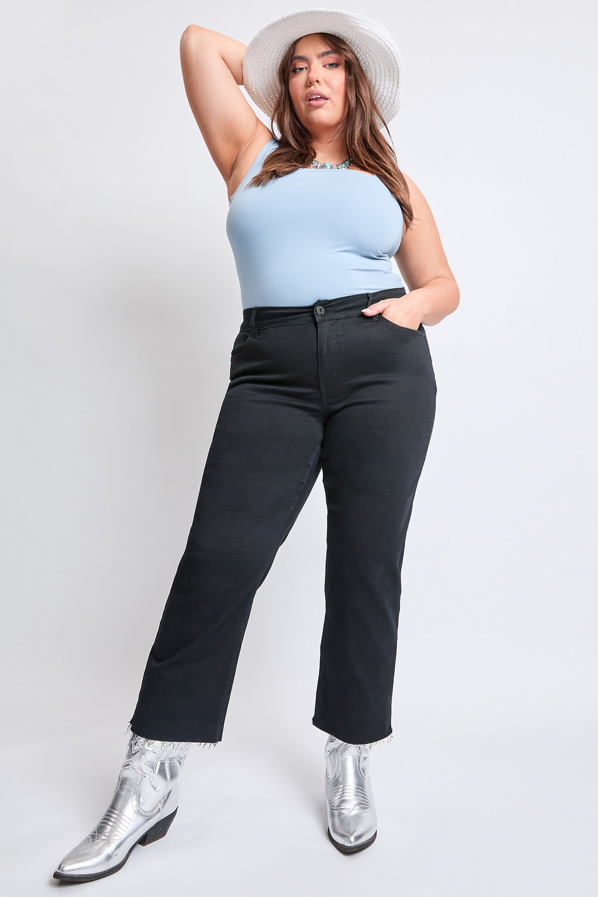 Women's Plus High-Rise Cropped Hyperstretch Wide Leg Trouser