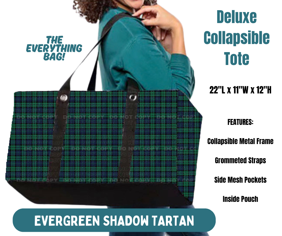 Preorder! Closes 8/13. ETA Nov. Evergreen Shadow Tartan Collapsible Tote