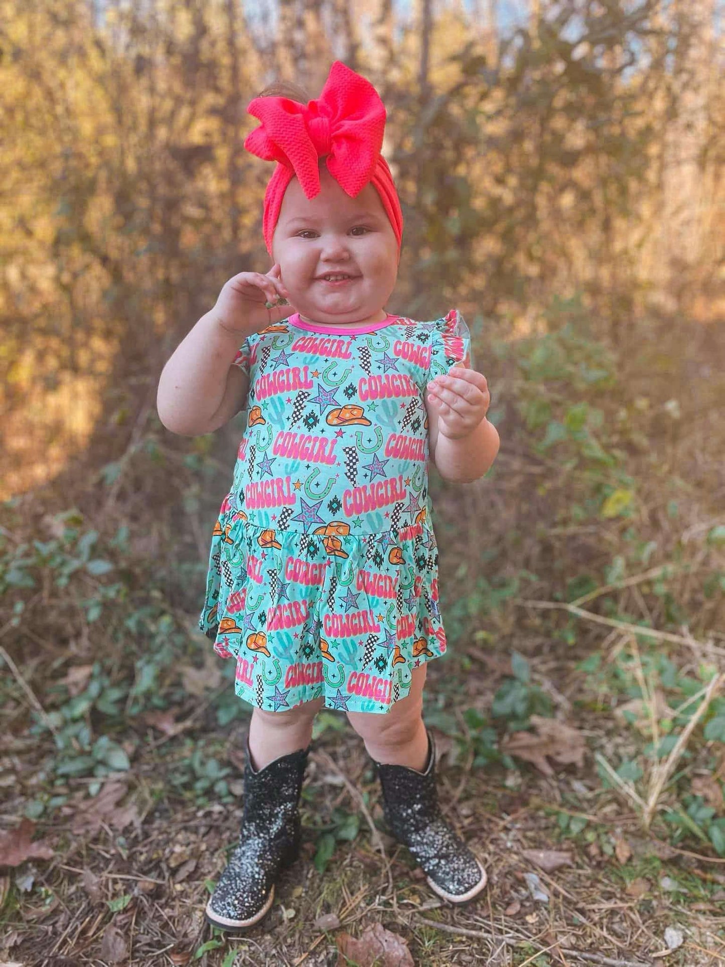 Neon Cowgirl Bamboo Skirted Romper