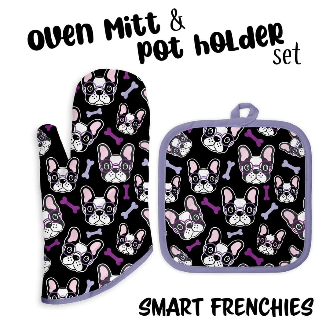 Smart Frenchies Oven Mitt and Pot Holder set