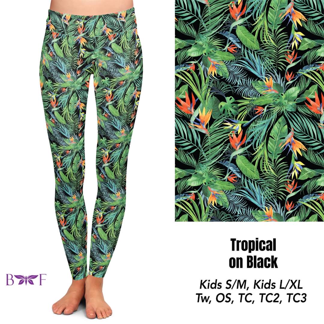 Tropical On Black Leggings, Capris, and Bike Shorts