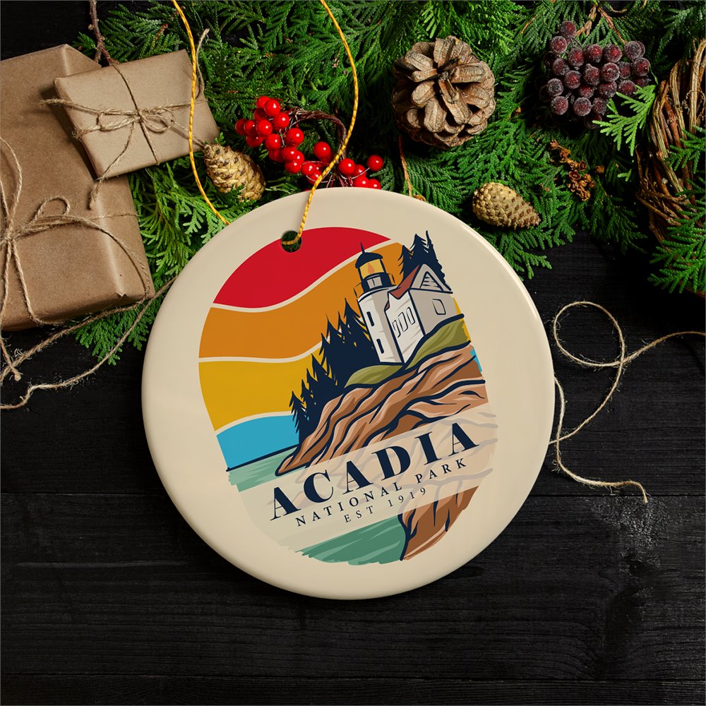 Acadia National Park Retro Style Ornament, Maine USA Tourist Attraction and Gift