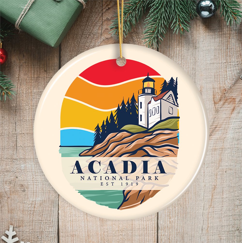 Acadia National Park Retro Style Ornament, Maine USA Tourist Attraction and Gift