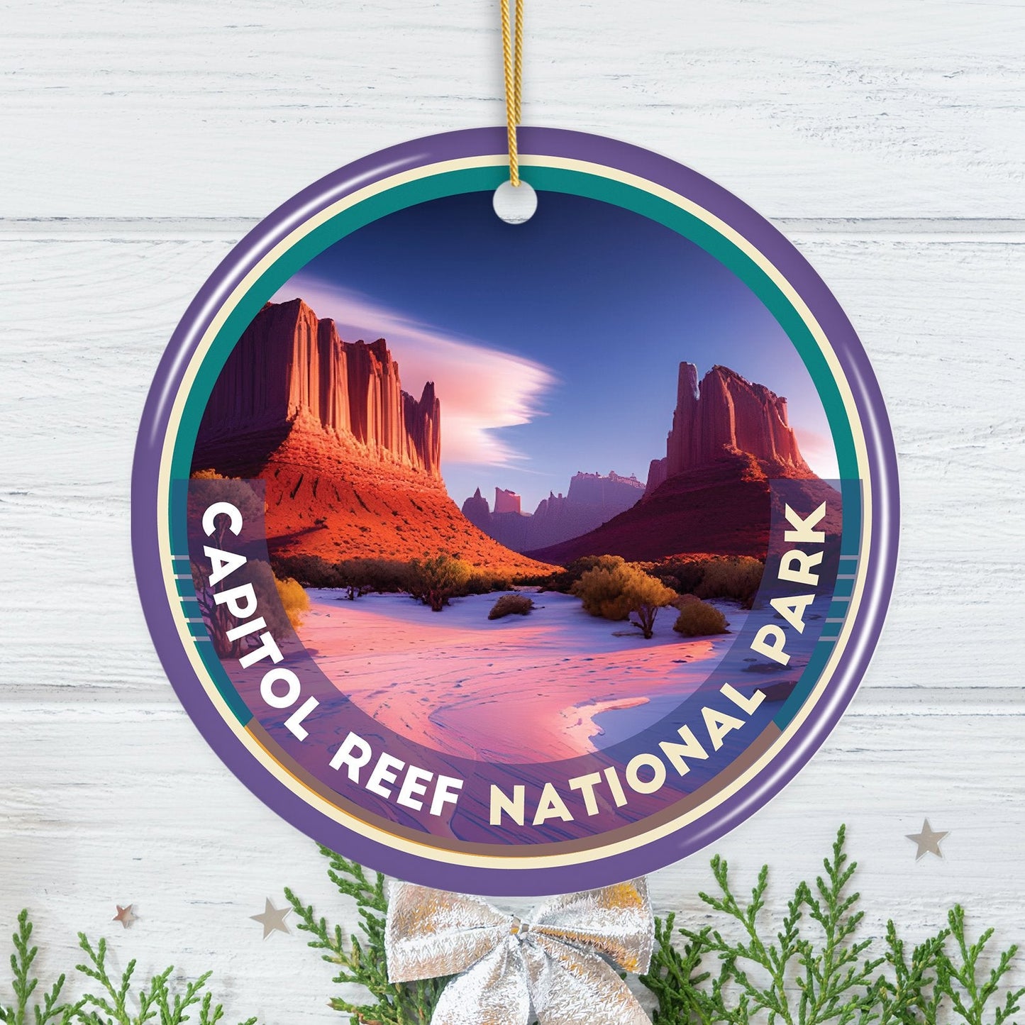 Capitol Reef National Park Retro Style Ornament, Utah Tourist Attraction and Gift