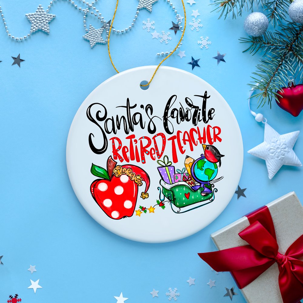 Santa’s Favorite Retired Teacher Christmas Ornament, Retirement Appreciation Gift Idea for Professor